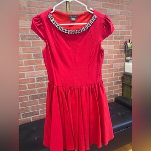 Gracia Girls Ruby Red Jewel-Neck Fit & Flare Dress - M